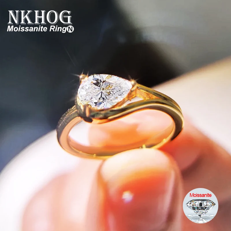 NKHOG 1ct 5*8mm Pear Cut Moissanite Rings S925 Silver Solitaire Water Drop Diamond for Women Engagement Wedding Band Jewelry GRA