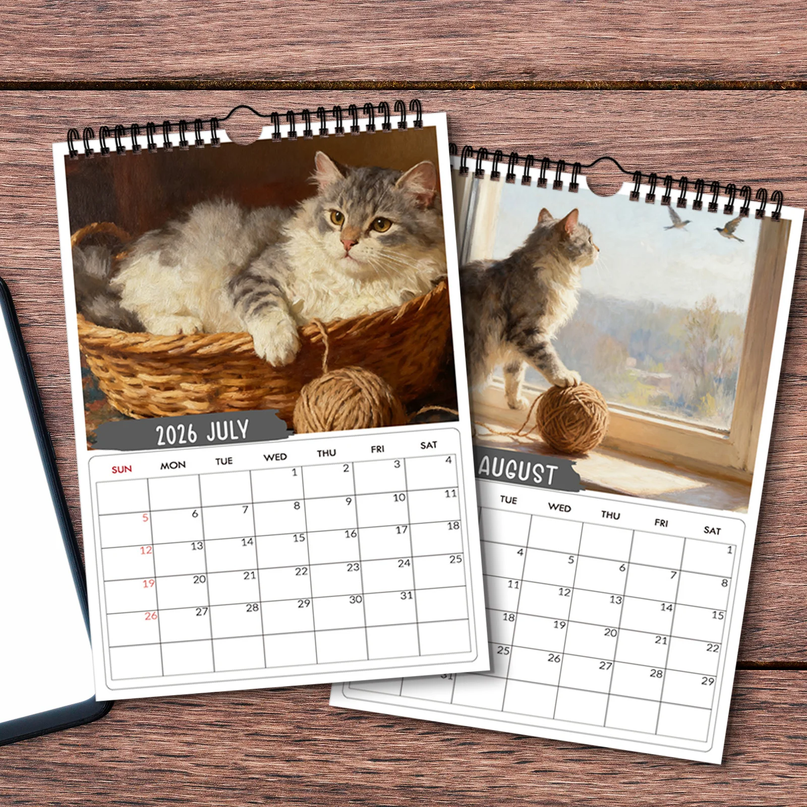 ปฏิทินแบบเกลียว 1 ชิ้น ปี 2026 ลายแมวเล่นกับลูกบอลไหมพรม เหมาะสำหรับวางบนโต๊ะในห้องนอนที่บ้าน ของขวัญที่อบอุ่นใจ เหมาะสำหรับมอบเป็นของขวัญในวันหยุด