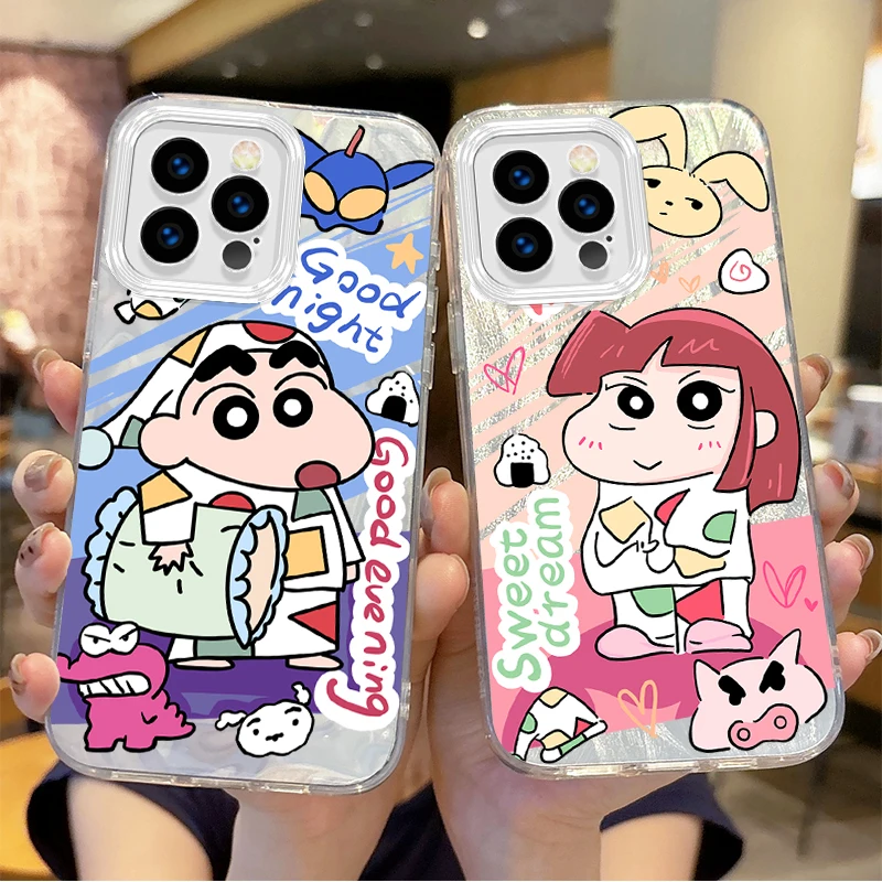 

C-Crayon Shin-chans Pajama Couple Gradient For iPhone 16 Pro Max Case 15 14 13 12 11 8 7 Pro Max Plus XS XR Hard Dustproof Cover
