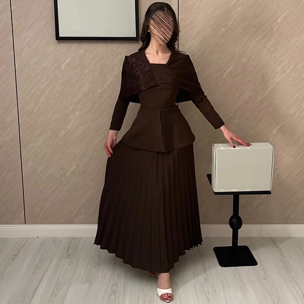 

Classic Jersey Evening Dress Luxury Long Sleeves Prom Dresses Formal Lace Square Collar Customized Special Occasion Gowns