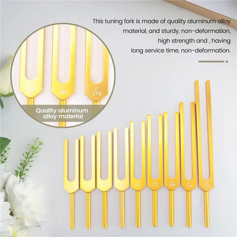 AEE5-Tuning Forks Set 9Pcs 174/285/396/417/528/639/741/852/963Hz Tuning Fork, Sound Healing Tool Set For Healing Chakra