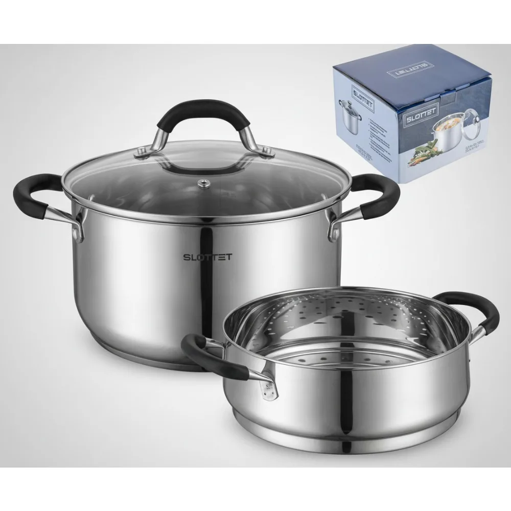 

8 Quart Stainless Steel Stock Pot with Steamer, Multipurpose Cookware for Home Chefs, Induction Safe