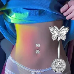 Crystal Butterfly Belly Button Rings Jewelry Heart Navel Piercing Barbell Cute Belly Button Dangle Navel Ring Piercing Nombril