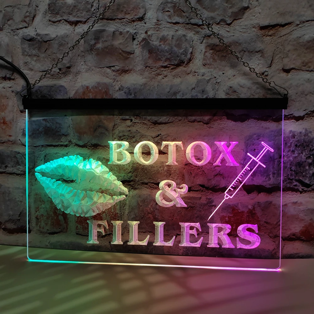 Rellenos de Botox con jeringa labial, letrero de neón LED con efecto de flujo colorido, perfecto para decoración del hogar y crear estado de ánimo de fiesta