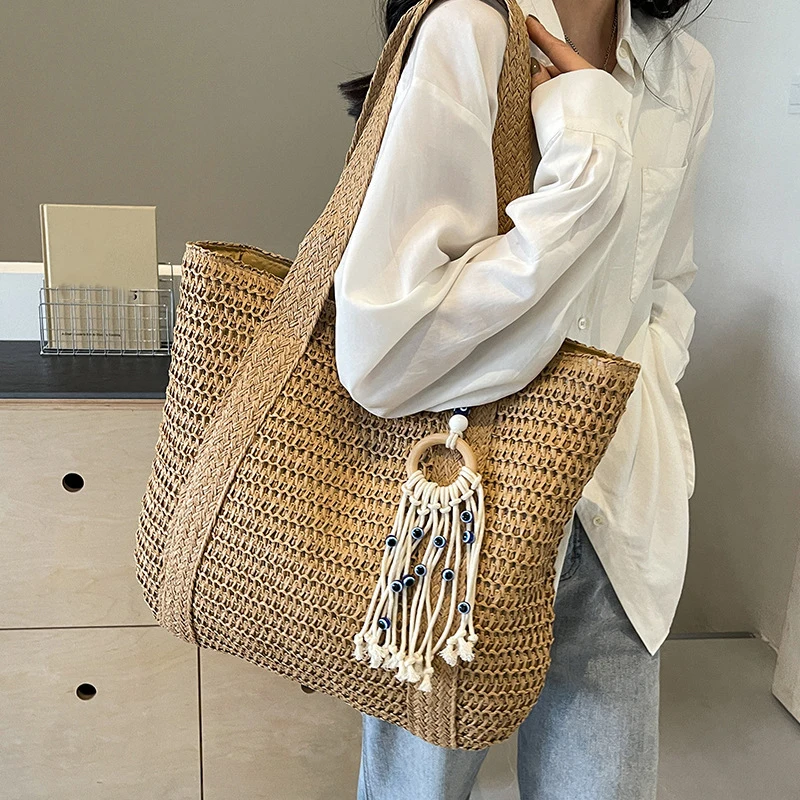 

Summer Straw Woven Bag for Women Handbags Handmade Raffia Beach Boho Shoulder Bag Large Tote Bag Tassel Shopping Bag Bolsas