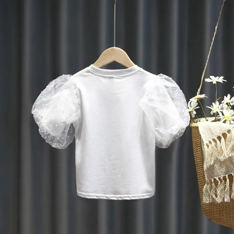 2024 Summer Girls Fashion Puffy Sleeve T-shirt Baby Kids Children Casual Tee