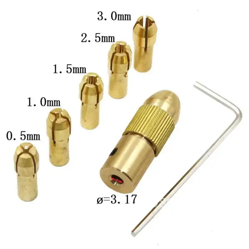 

7pcs Micro Collet Brass Mini Drill Chucks 0.5-3mm W/Wrench Adapter Household Electricity For Power Rotary Accessories Tool