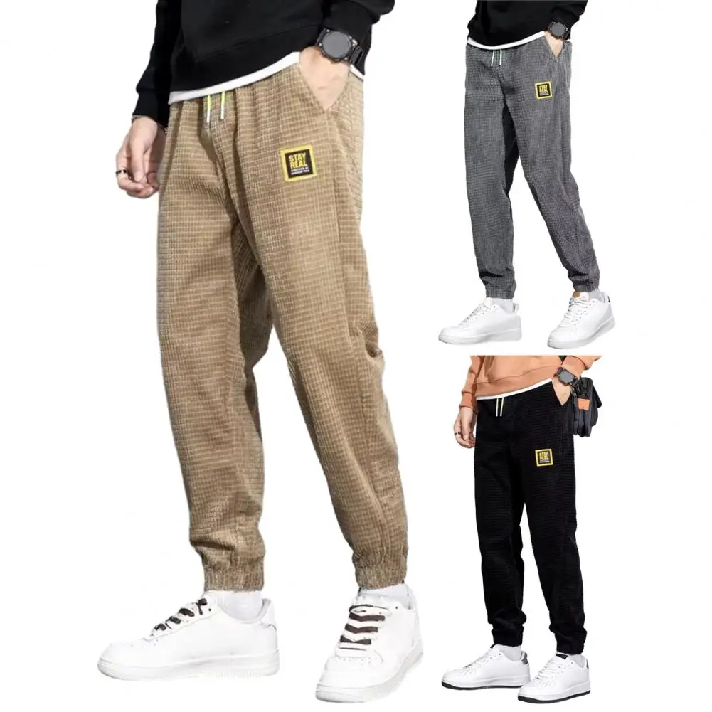 Straight Corduroy Pants Men's Corduroy Pants Slim Fit Straight Cut Elastic Waist Drawstring Pockets Stylish Autumn/winter