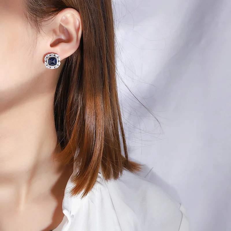 New fashion trend S925 silver inlaid 5A zircon ladies personality color treasure sugar tower full diamond earrings
