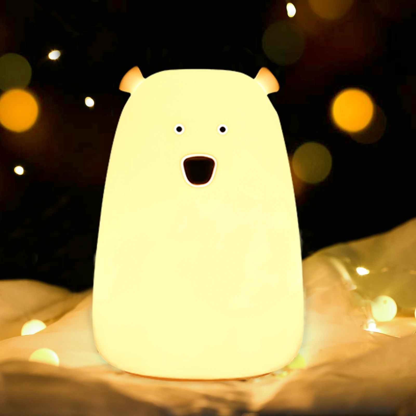 Urso LED Night Light Decoração, lâmpada de cabeceira, Silicone, Touch Sensor, Tap Control, bebê, crianças, Ddormitorio, Bonito