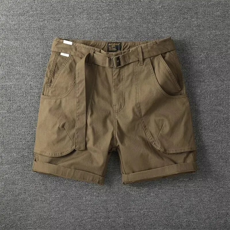 Retro American Workwear Short Pants Men's Wear Resistant Large Pocket Three Four Five Split Casual High Street Shorts