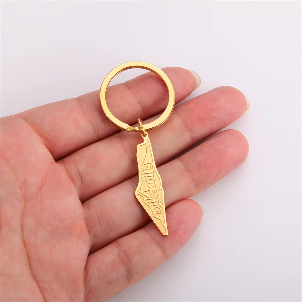 Jeshayuan Palestine Map Pendant Keychains Stainless Steel Country Map Car Keychain for Women Men Couple Keyring Jewelry