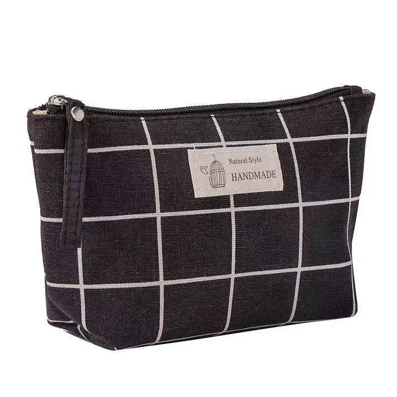 Canvas Makeup Bag Plaid Large Cosmetic Pouch Necesserie Make Up Organizer Girl Beauty Case Storage Women Travel Toiletry Bag