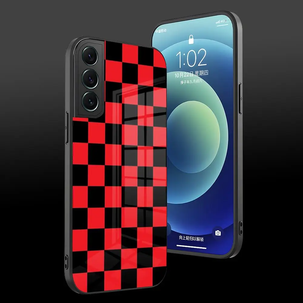 Checkerboard Checkered Board Phone Case for Samsung Galaxy S23 S24 S25 Ultra S21 S22 S20 Fe Plus A34 A54 A24 A52 A53 M54 Glass C