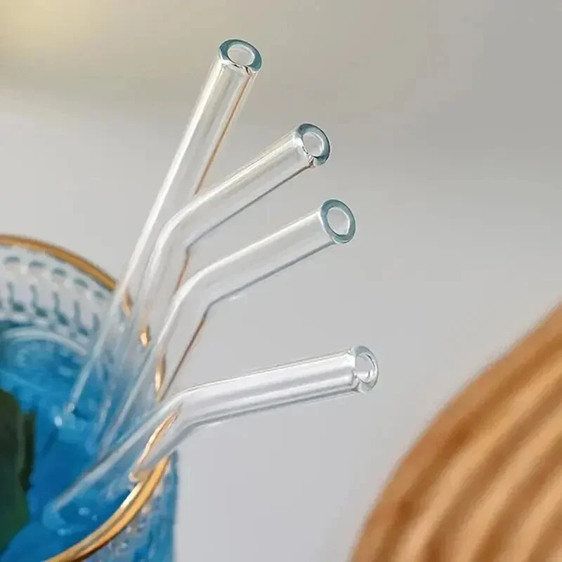 Reusable Glass Straw Set High Borosilicate Smoothie Cocktails Straw Healthy Eco Friendly Drinking Straw With Cleaning Brush