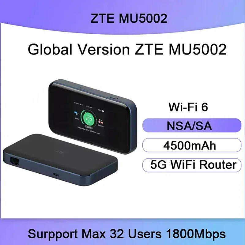 Оригинальный Wi-Fi роутер ZTE MU5002 5G, Портативная точка доступа cat22, гигабитный роутер со слотом для sim-карты, аккумулятор 4500 мАч, макс. 32