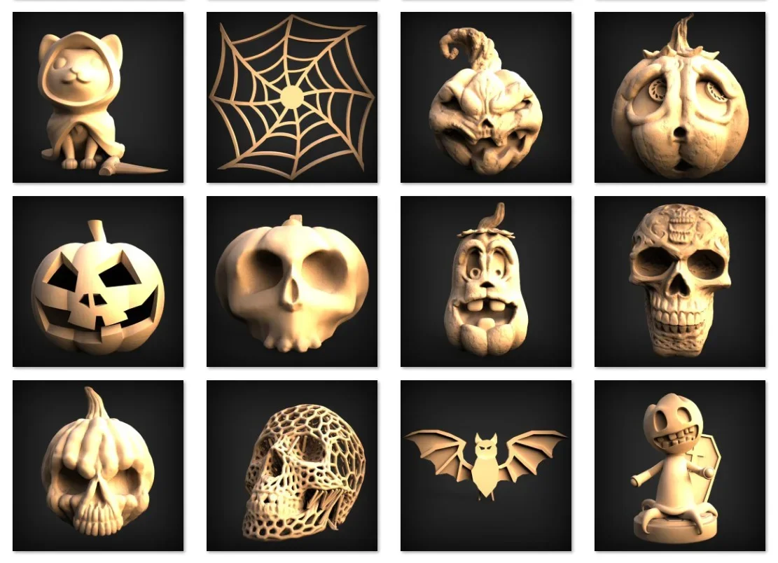 Modelos 3D de coleção de arquivos STL de Halloween para impressoras 3D e CNC