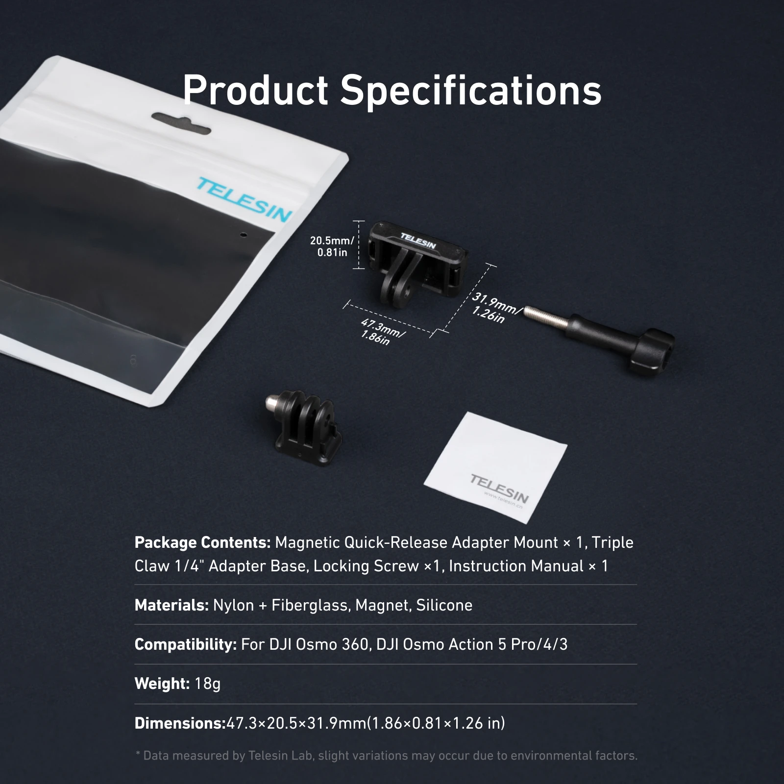 TELESIN 마그네틱 2 클로 어댑터 DJI OSMO 360 용 액션 카메라 액세서리 Qucik 릴리스 알루미늄 합금 듀얼 클로 인터페이스