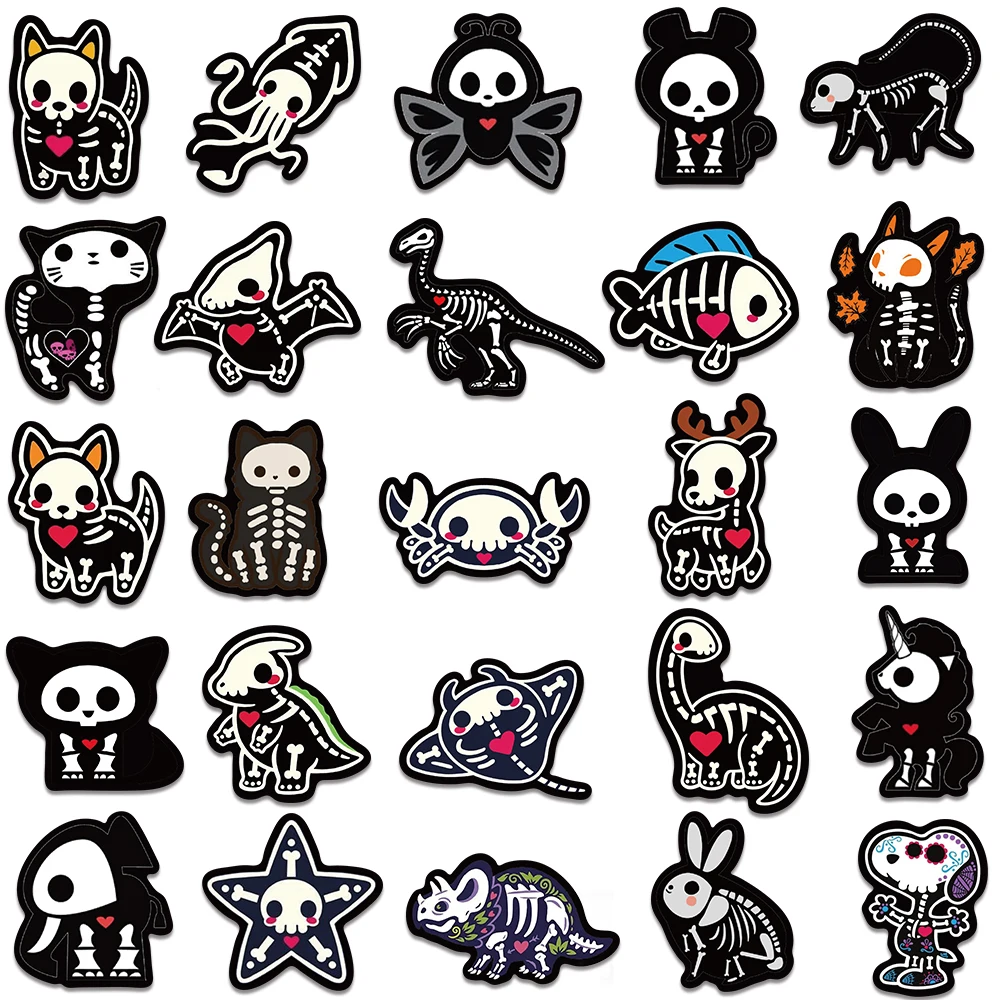 50pcs Cute Dinasour Birds Fish Animals Sticker Cartoon Skeleton Skull Sticker For Kids Adults Laptop Guitar Phone Vinyl Decals