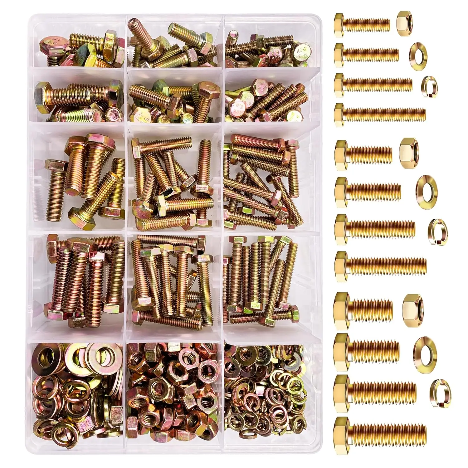 

520 Pcs M5 M6 M8 Hex Head Bolts Screws, Metric Bolt Assortment, 8.8 Grade Nuts and Bolts, Yellow Zinc Plated Kit, 12 Sizes with