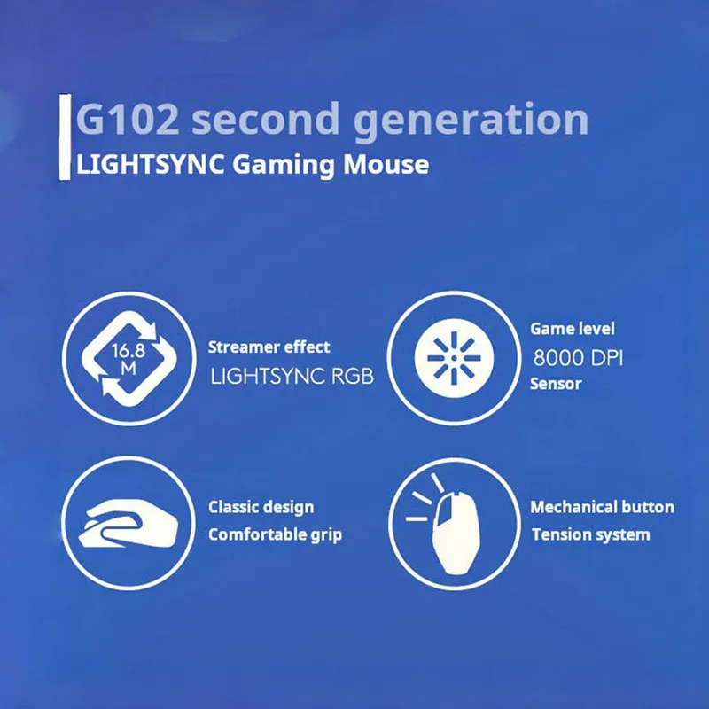 Logitech G102 Second Generation Gaming Gaming Mouse RGB Streamer Light Effect Mouse Lightweight Gaming Grade 8000DPI Sensor