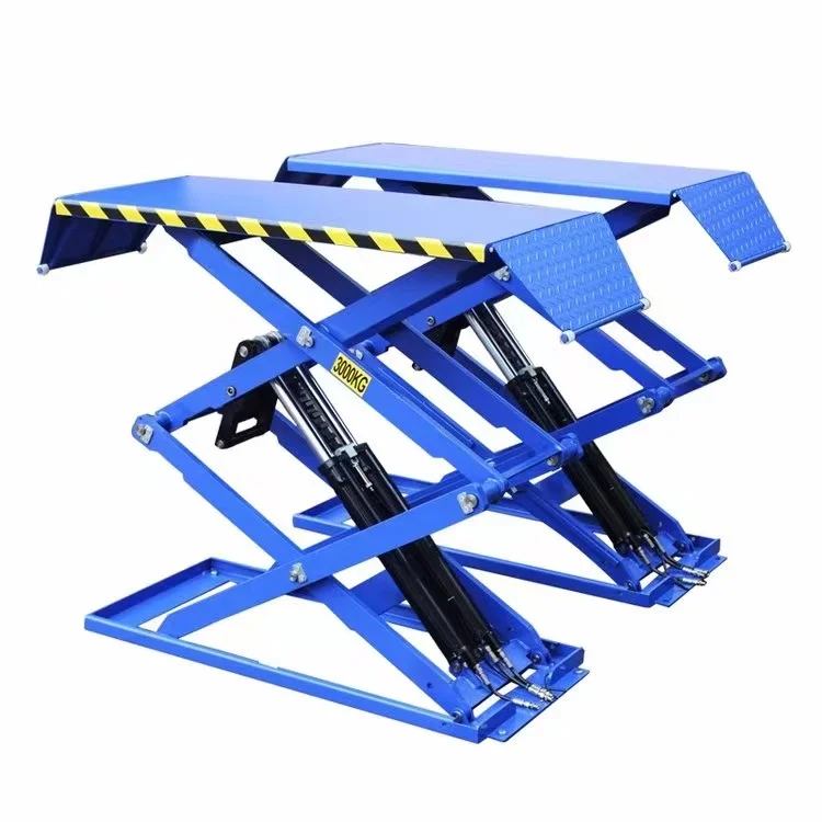 4000kg/3500kg Ultra-Thin Scissor Car Lift Electrical Lock Release 1.85m Low Rise 4 Cylinder Hydraulic Scissor Lifter With CE