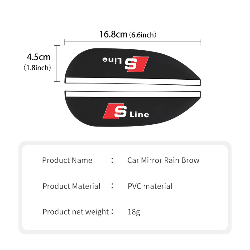 자동차 백미러 비 내구성 방수 커버 스티커, 아우디 Q7 Q3 Q5 R8 TT S5 S6 RS S라인 콰트로 A4 A5 Q5 A6 용, 2 개
