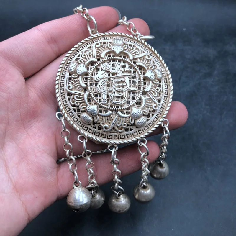 Vintage Gilt Copper Xi Ingot Lock Pendant Necklace, Retro Chinese Sweater Chain Collectible Unisex Ornament