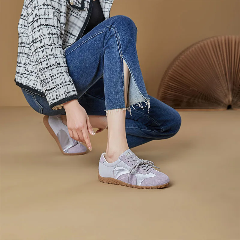 2026 Spring New Women's GAT Sneakers Leather Retro German Army Trainer Vintage Casual Walking Shoes Unique Two-Tone Laces Flats