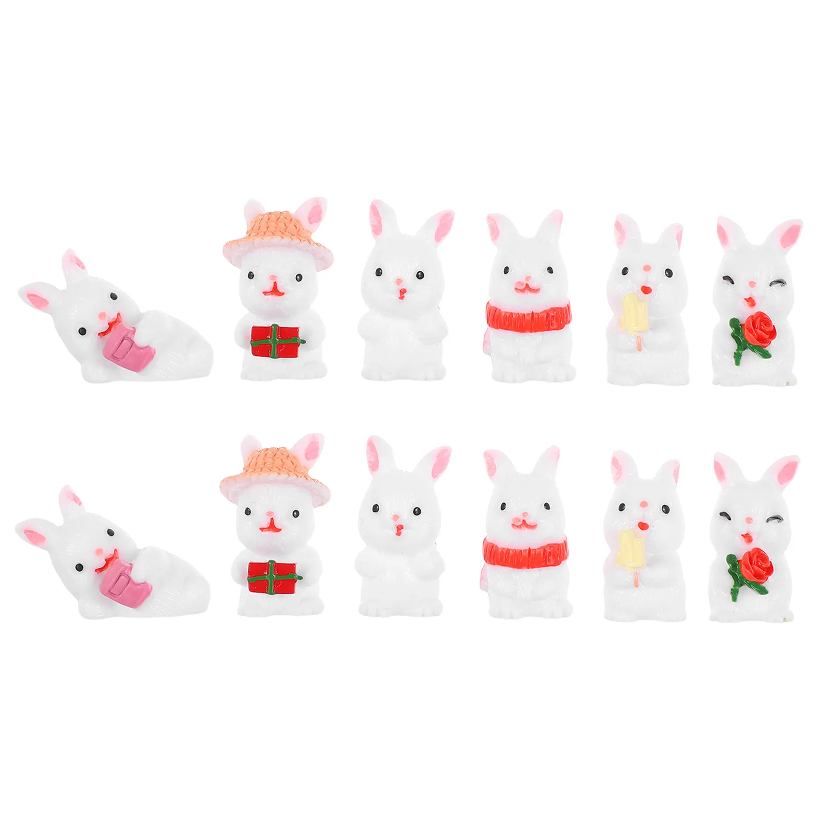 12Pcs Mini Resin Bunny Sculptures Cute Decorative Rabbit Ornaments for Garden Home Decor Craft Party Bag Fillers Micro Landscape
