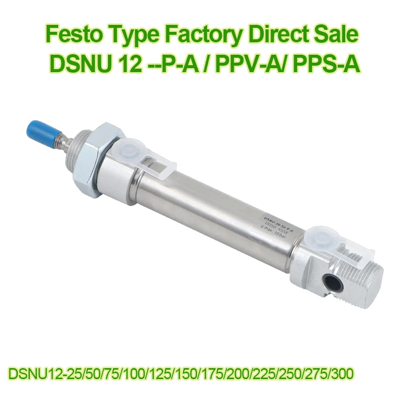 DSNU Round Mini Stainless Steel Air Pneumatic Cylinder DSNU12-25 50 75 100 125 150 175 200 225 250 275 300mm-P/PPV/PPS-A HOEN