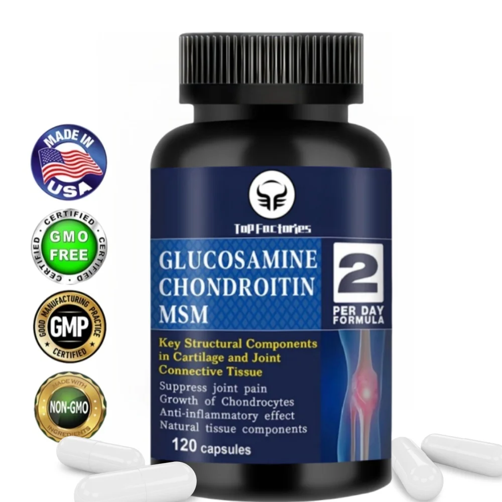 

Top Factories Glucosamine Chondroitin MSM, 120 Capsules, for Joint and Knee Health, Immune System, Non-GMO, Gluten-Free