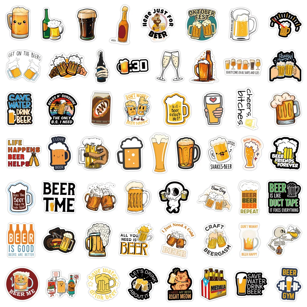 110PCS Cartoon Beer Creative Decorative Luggage Water Cup Stationery Computer Waterproof Sticker