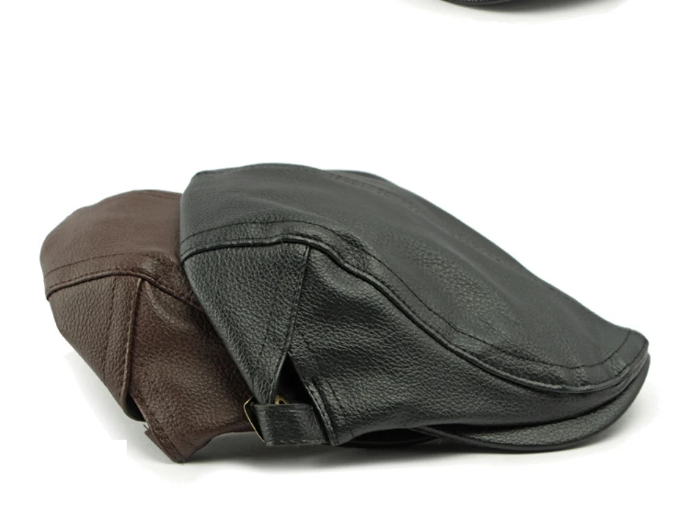 HT4953 Herren- und Damen-Baskenmütze, Vintage-Künstler-Malermütze aus PU-Leder, flache Ivy-Mütze für Damen und Herren, dicke warme Herbst-Winter-Baskenmütze – Detail 4