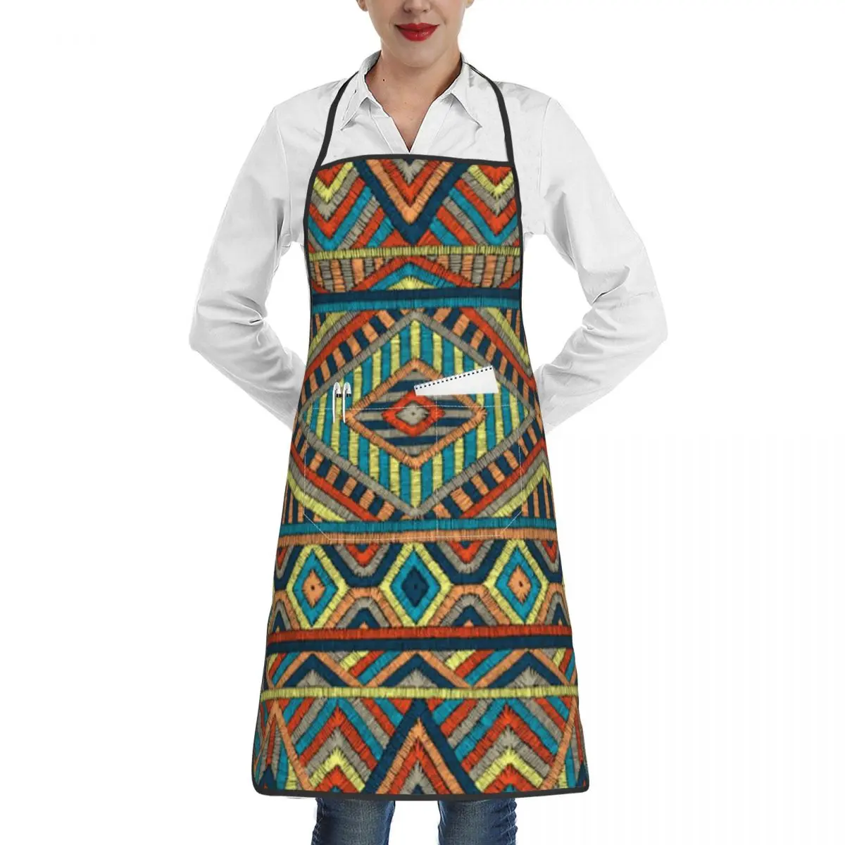 Geometric Colorful Ethnic Tribal Motifs Apron Adult Kitchen Chef Bib Tablier Cuisine Cooking Baking Painting