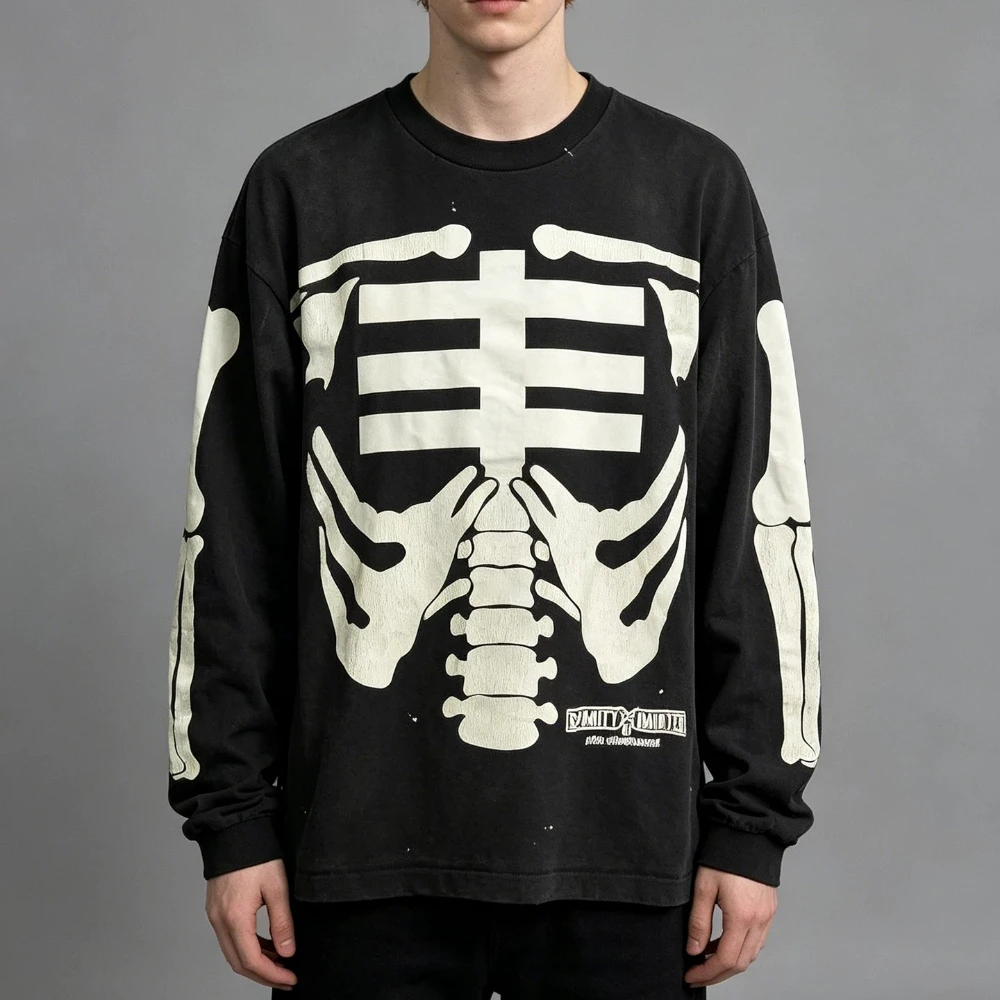 Yao Fashion Mx6 SS26 Vintage Cotton Outdoor Hip Hop Casual Tee Luminous Skull Pattern Tops Streetwear Hip Hop T-shrit for Men — купить у AliExpress WW