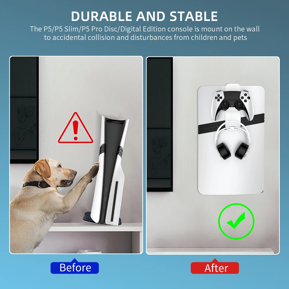 جدار جبل تخزين قوس ل Pro/PS5 سليم/PS5 وحدة التحكم جدار جبل تخزين هوك توفير المساحة غمبد سماعة هوك عرض حامل