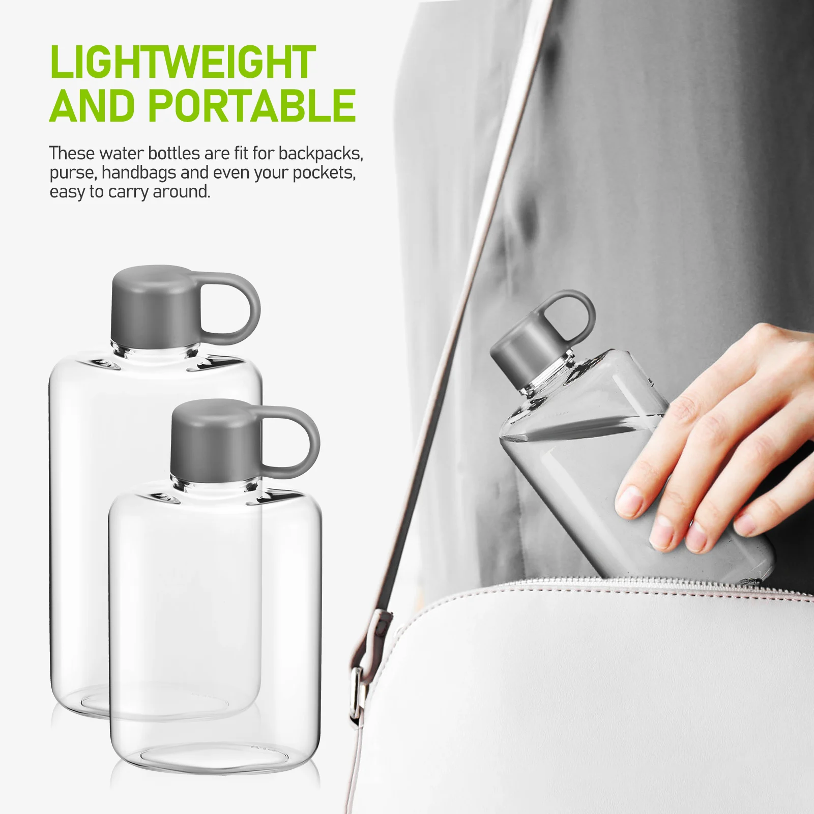 

2pcs Flat Water Bottle Travel Water Bottle Large Capacity Leak-Proof Lightweight Portable Outdoor Fitness Gym Sports Drinking