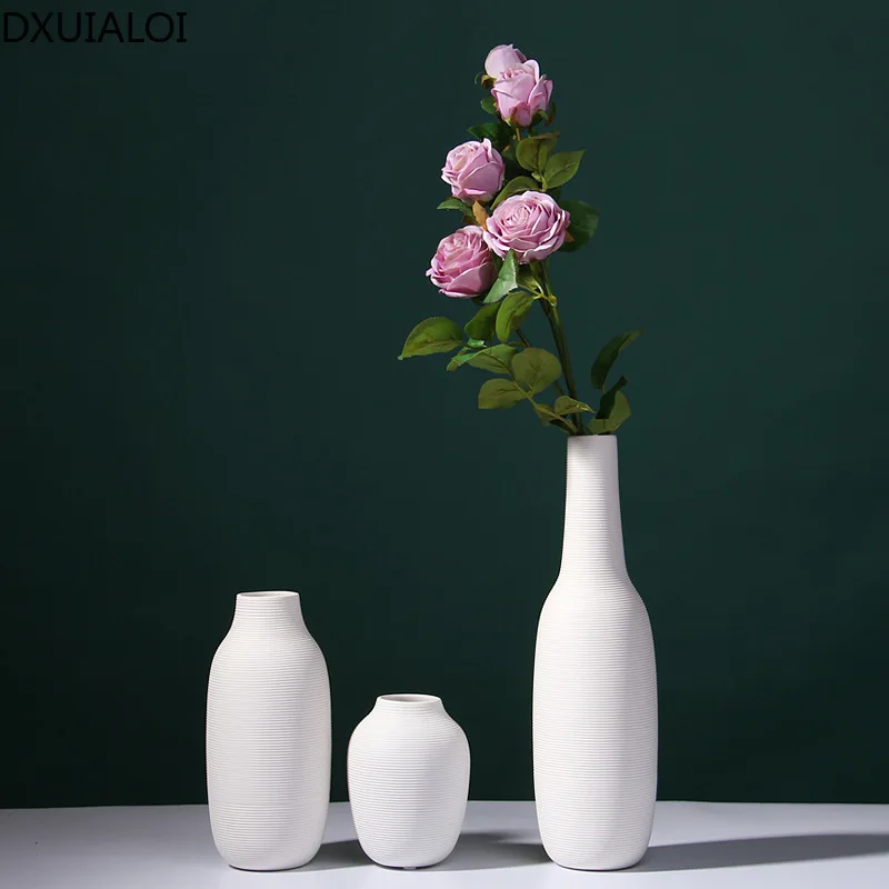 Home decoration simple Nordic style pure white thread biscuit ceramic vase dried flower flower arrangement home soft decoration