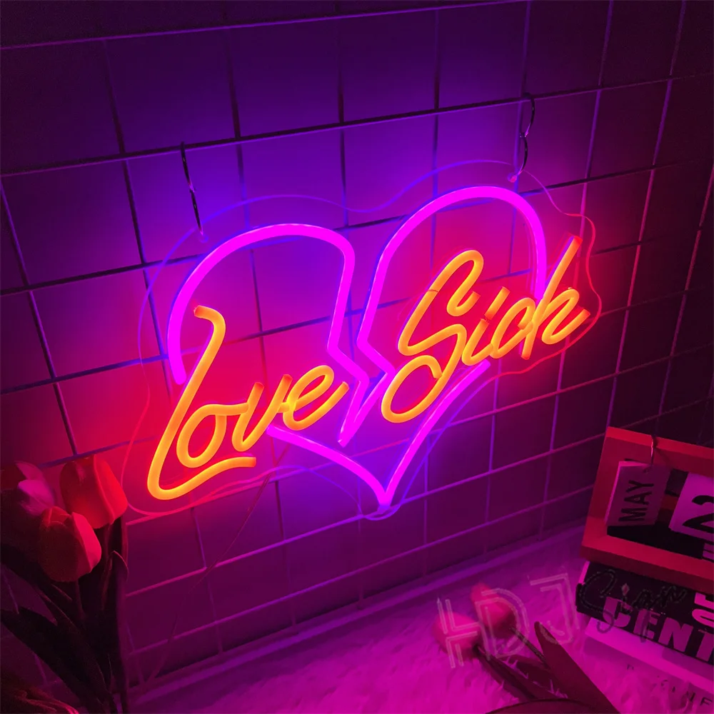 Neon Led Sign Love Sick Neon Lights Wall Art Decoration Party Pub Game Room Decor LED Lights Lamps USB Dimmer Neon Sign