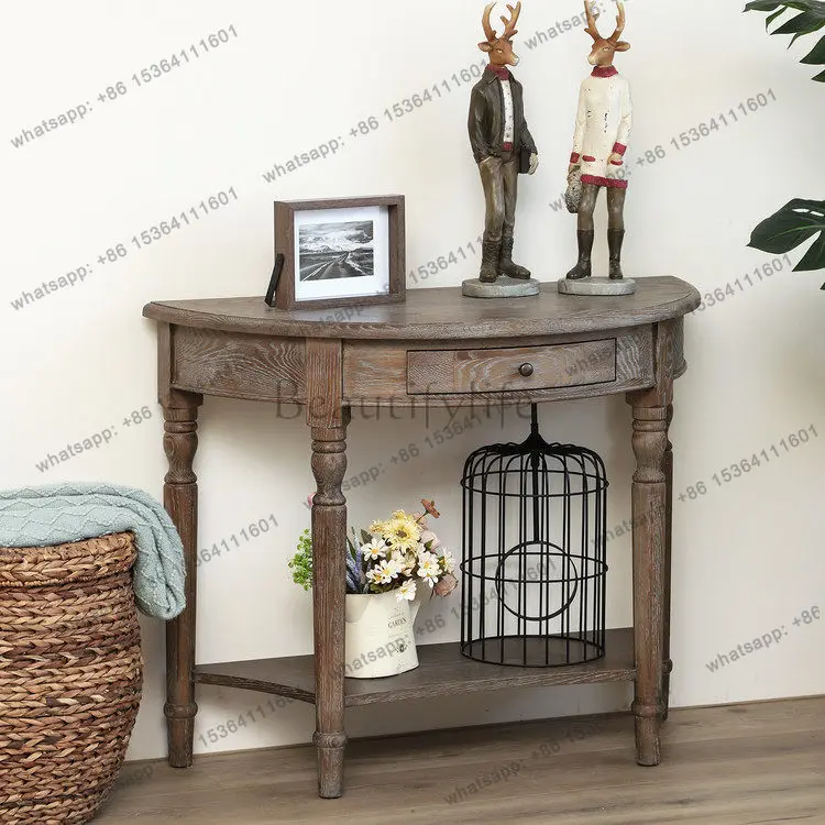 XX. American country entrance table French solid wood retro old style semi-round table entrance cabinet