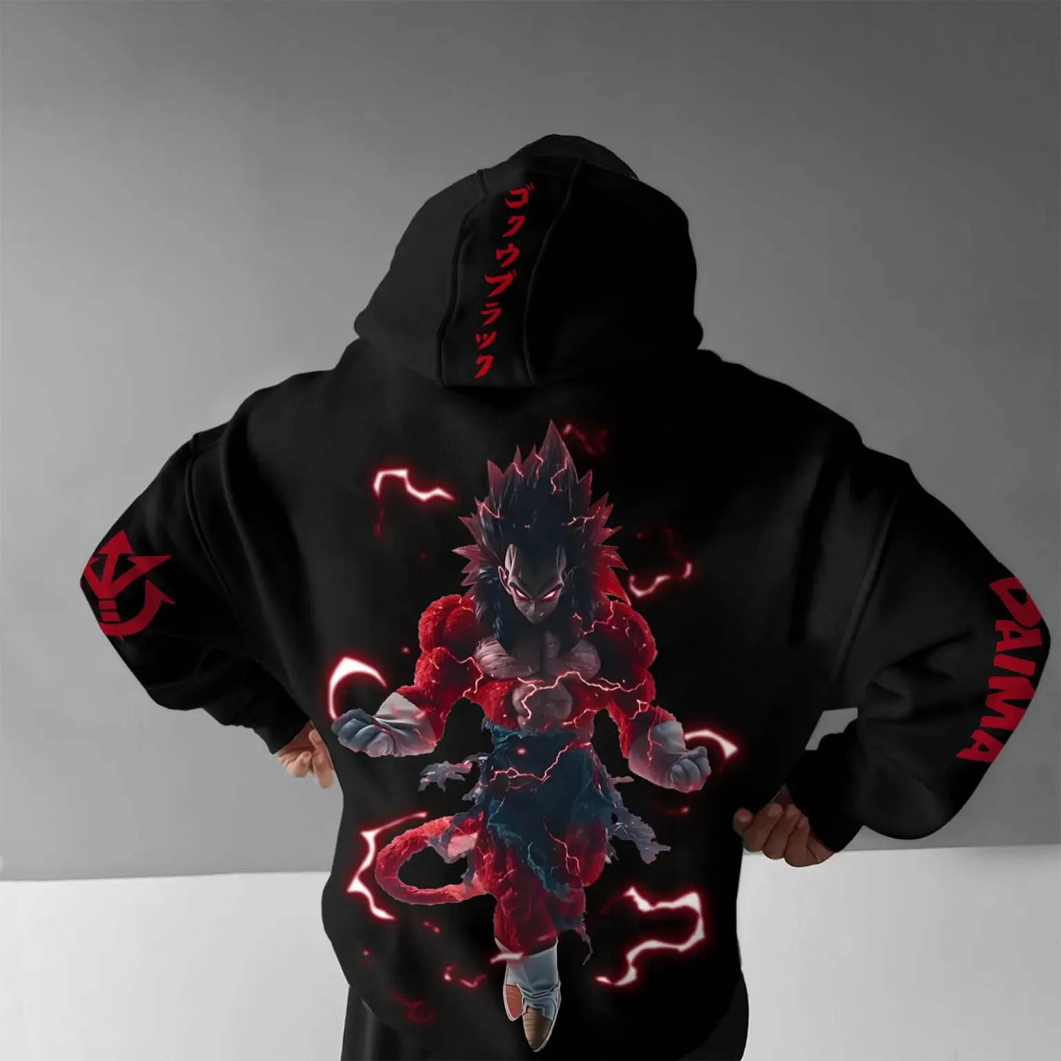 

New Bandai Genuine Authorized Super Dragon Ball Saiyan Printed Large Size Men's Hooded Sweater Outdoor Casual Loose Top