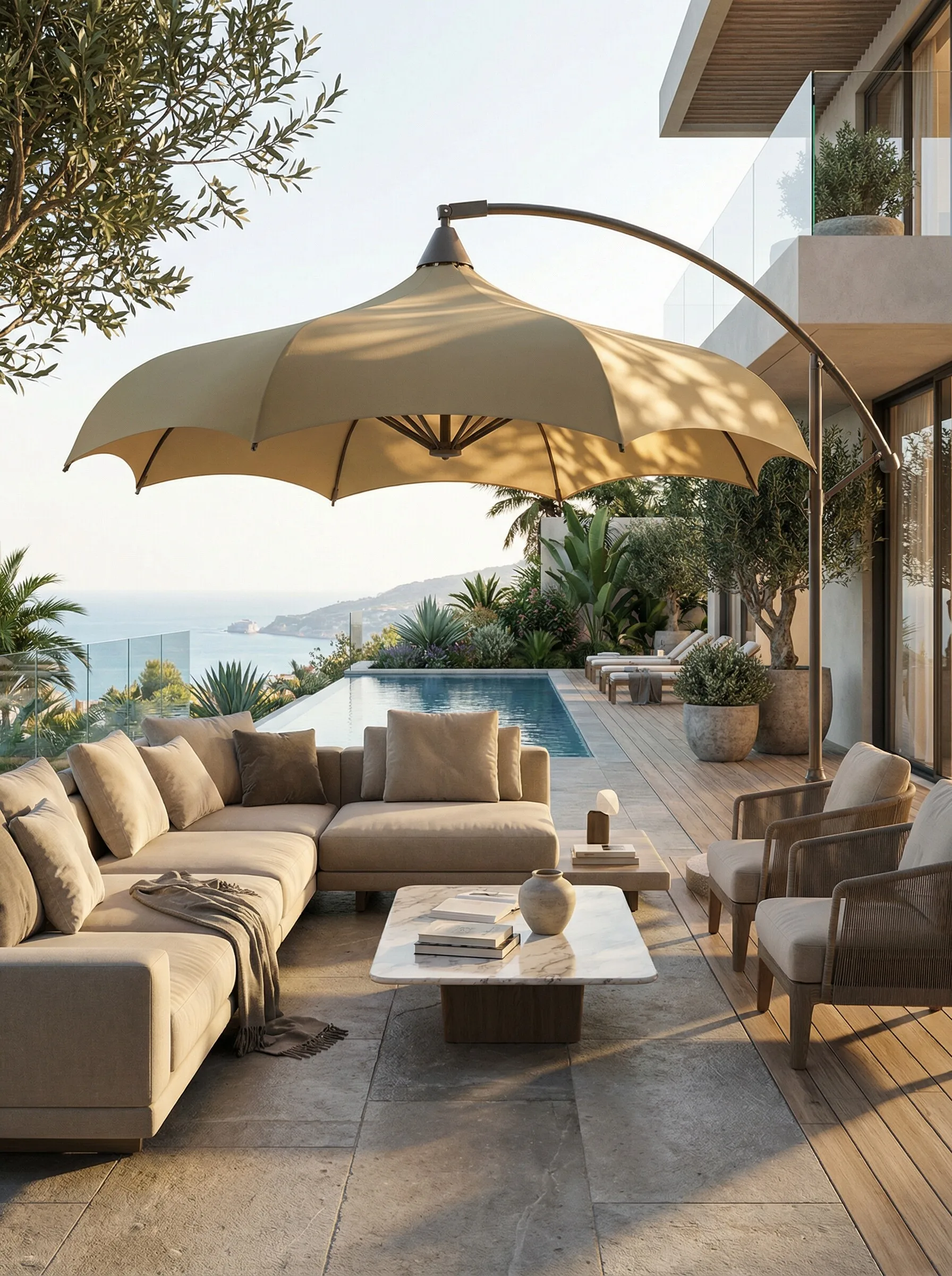 Big Umbrella Cafe Customized Outdoor Parasol Creative Arc Roof