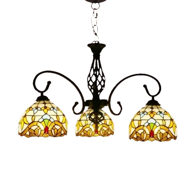 3heads retro glass ceiling lamp imitation living Bedroom Baroque pendant lights villa high-grade glass personality chandelier