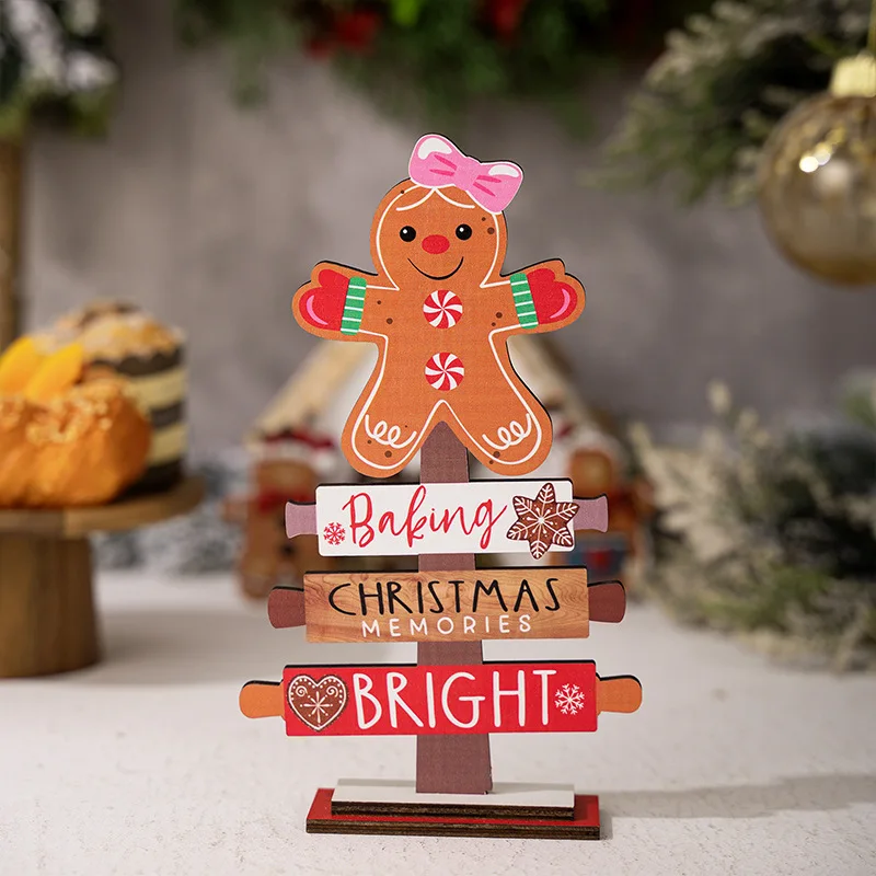 1pc Wooden Xmas Tree Ornaments Santa Claus Snowman 2025 Merry Christmas Home Decoration New Year Desktop Decor Navidad 2026