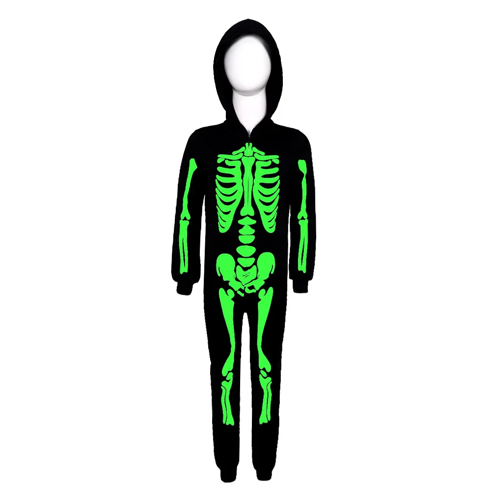 زي الهالوين المضيء في الظلام على شكل هيكل عظمي، رداء أسود ضيق متوهج، زي إله الموت للعروض #5