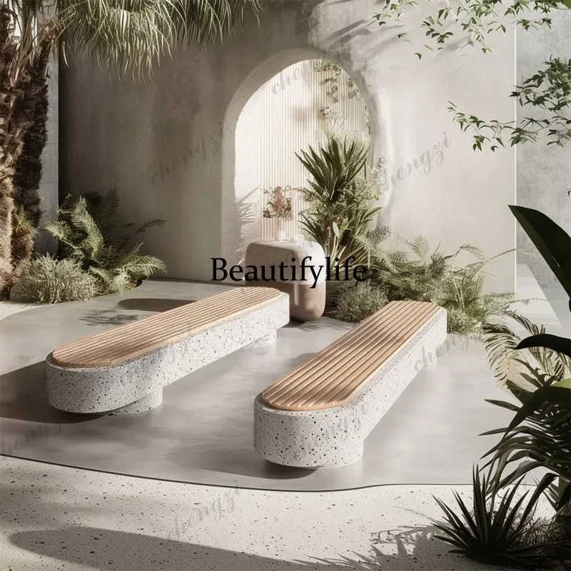 03 Imitation terrazzo courtyard outdoor seat square pedestrian street bench public waiting rest community bench