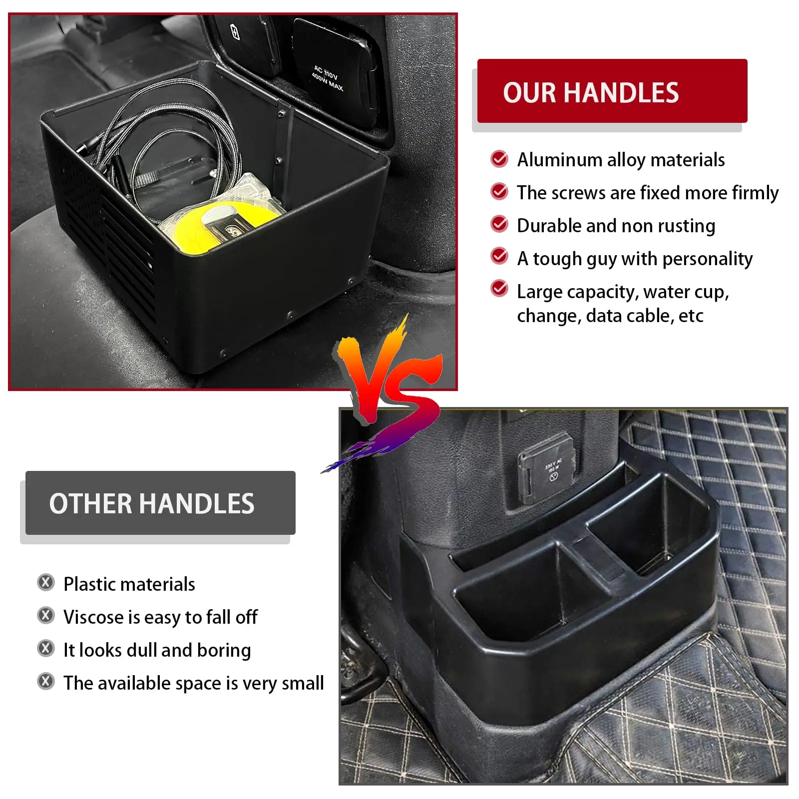 Multifunctional Rear Seat Cup Holder Floor Console Storage Box For Ford Bronco 2021-2023 Model Years (Removable Rear Cup Holder)