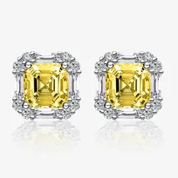 Sterling Silver Color Yellow Gem Square Ear-Sticks Women's Earrings Fashion Jewelry