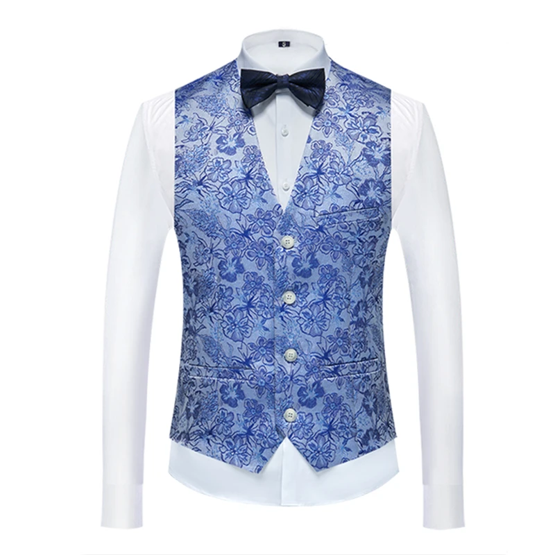 

Новый осенний приталенный жилет для мужчин, однобортный жилет с v-образным вырезом, жаккардовые ткани, жилет для свадебной вечеринки, азиатский размер